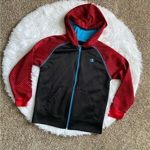 Champion Jacket Hooded Full Zip Boys Size Small Black Red Blue